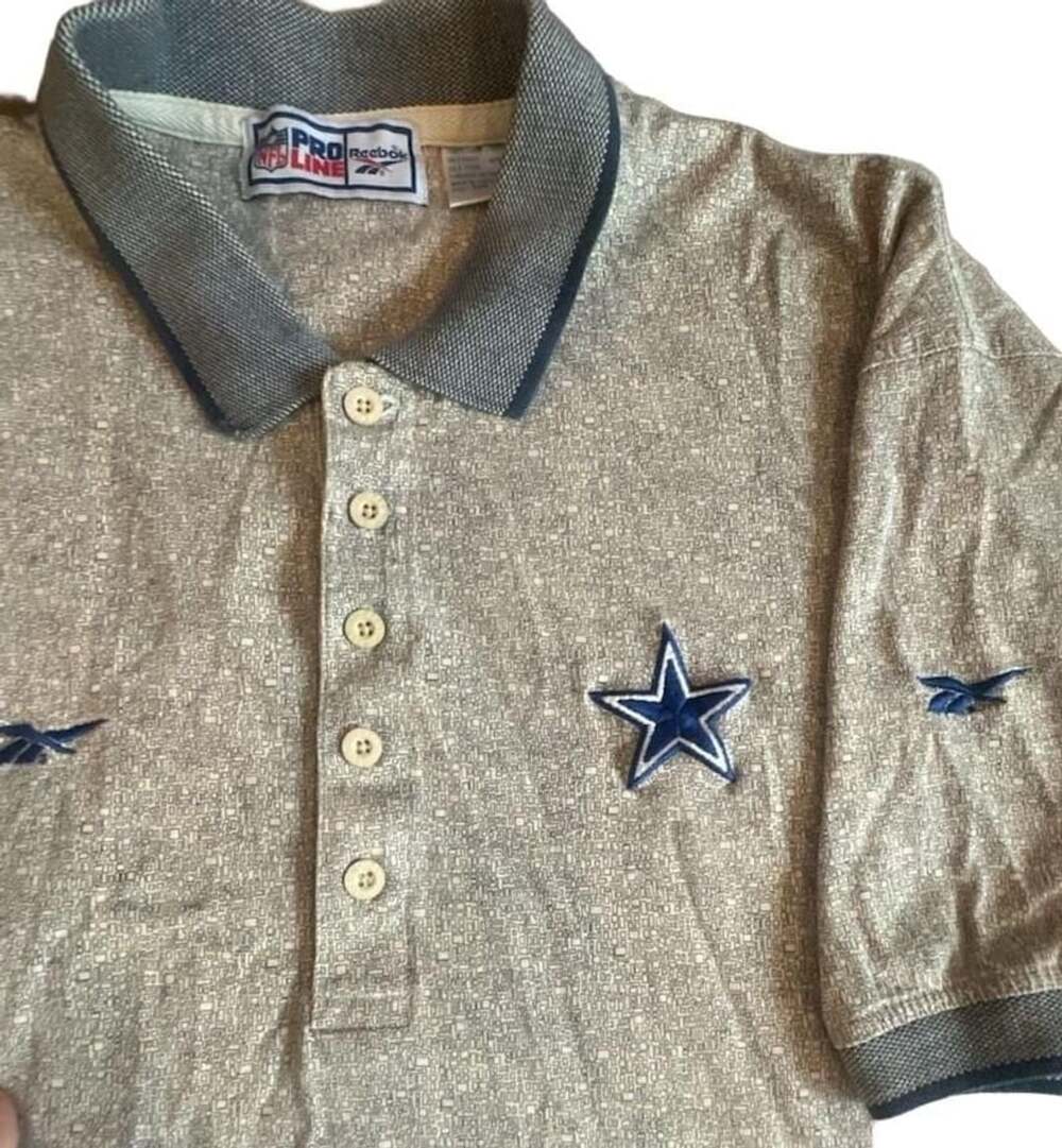 Vintage NFL Pro Line x Reebok COWBOYS Polo Shirt Size 2XL Gray Geometric